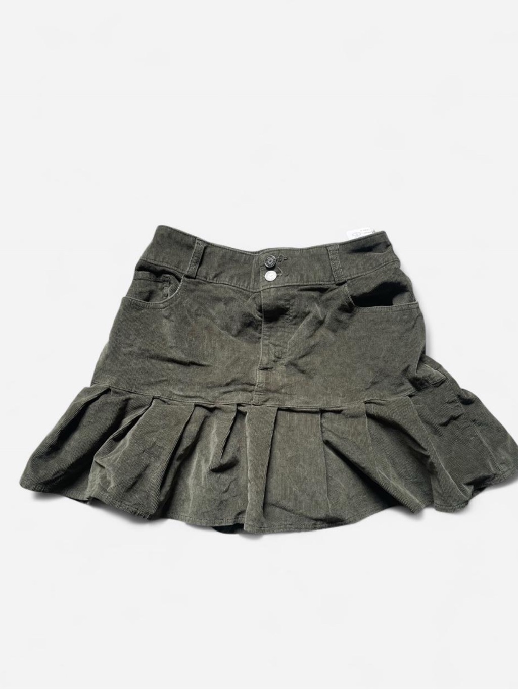 Hollister Olive Green Corduroy Pleated High Rise Mini Skirt Women’s Size Xs